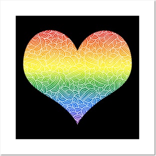 Ombré LGBTQ colours and white swirls doodles heart Posters and Art